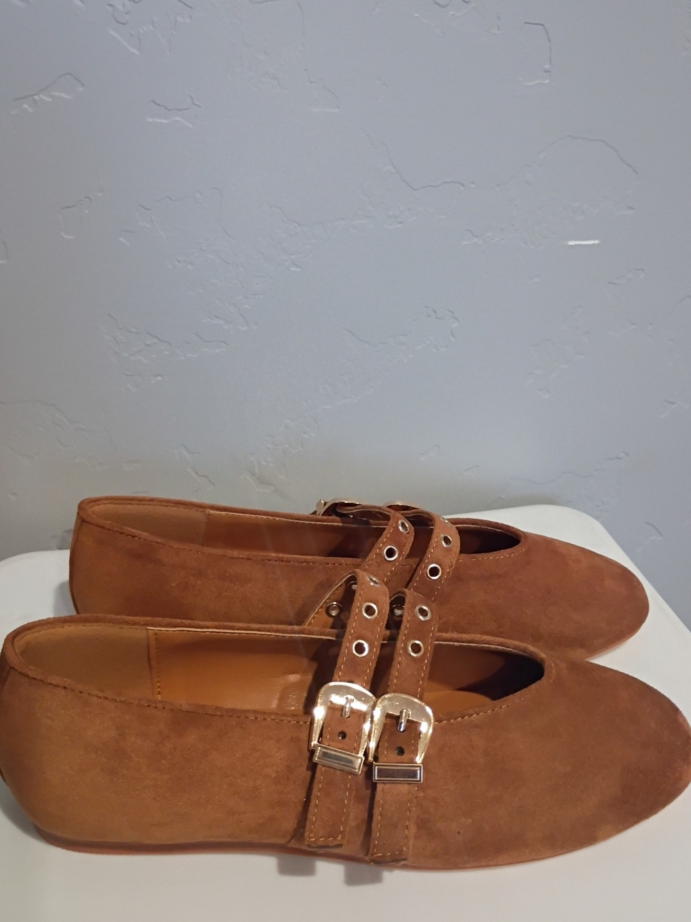 Women’s Double-Strap Suede Mary Jane Flats - Tan